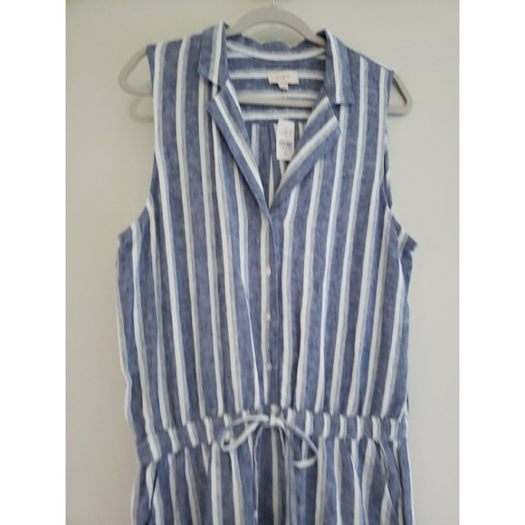 Loft NWT Shorts Romper 10 Striped Blue Linen Blend Drawstring Pockets Coastal - Picture 3 of 16